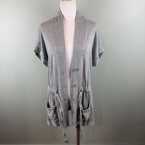 NWT LOFT Heather Gray button front long lined short-sleeve Cardigan workwear L.